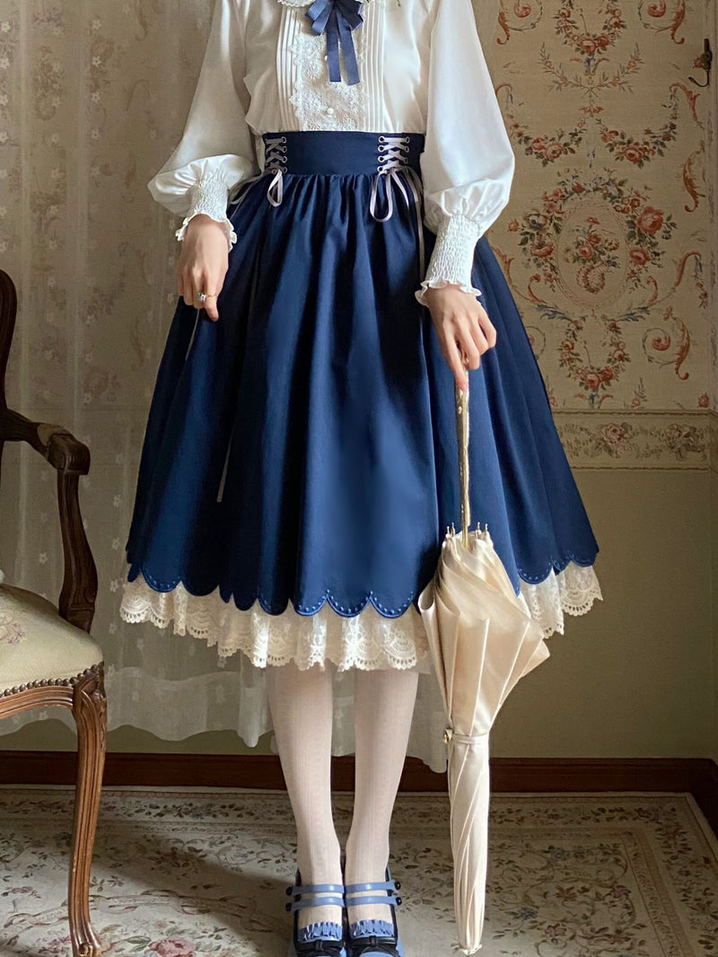 Navy Blue Embroidered Corset Skirt