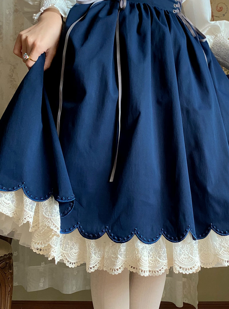 紺青の刺繍コルセットスカート