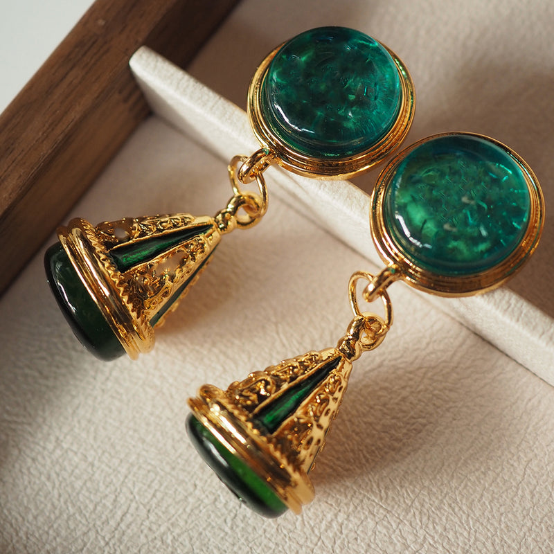 jade and gold cone earrings