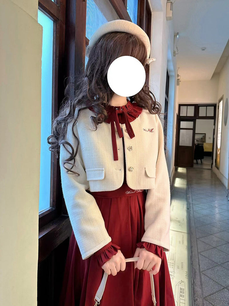 Crimson literary girl dress and short jacket