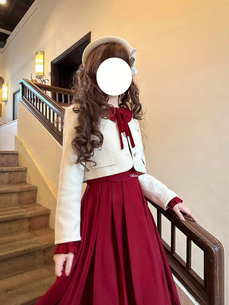 Crimson literary girl dress and short jacket