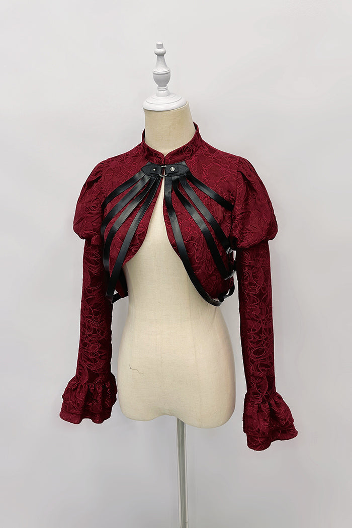 深紅の薔薇と肋骨ジャガードジャンパースカートとジャガードジャケット