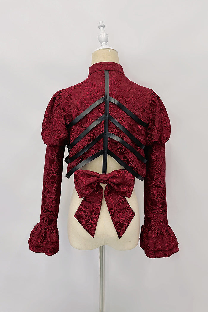 深紅の薔薇と肋骨ジャガードジャンパースカートとジャガードジャケット