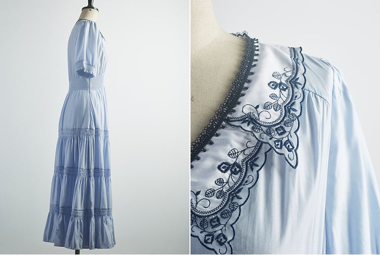 White silk embroidered collar French dress