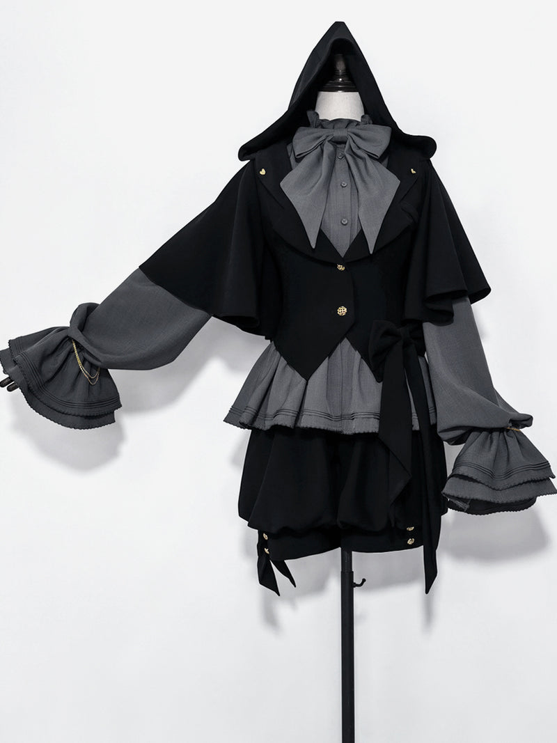 Black rabbit lady's hooded jacket, ribbon blouse and shorts [Scheduled to be shipped in early May 2023]