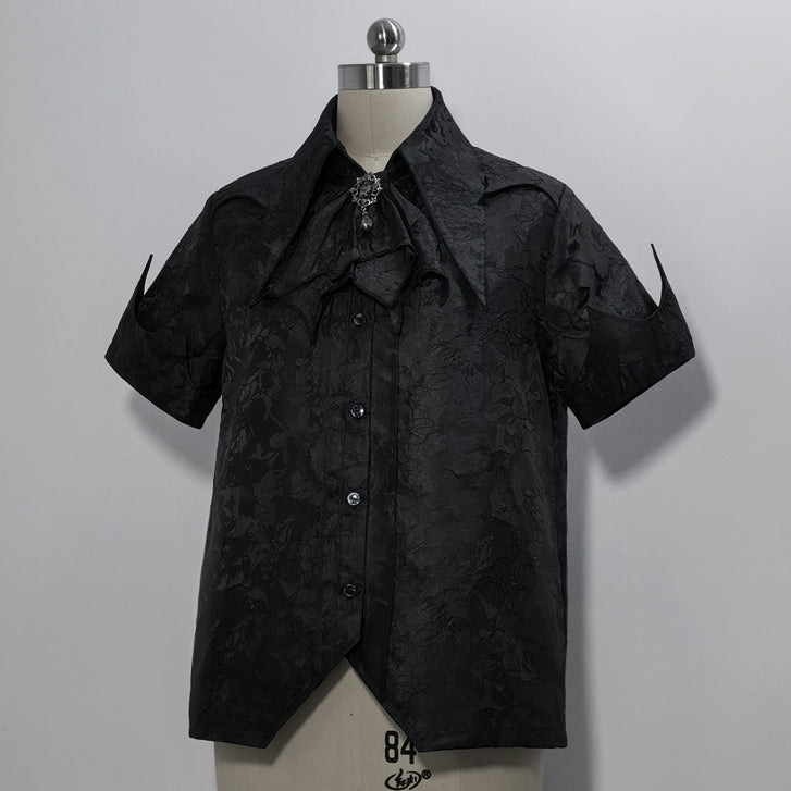 Jet black flower pattern jacquard blouse