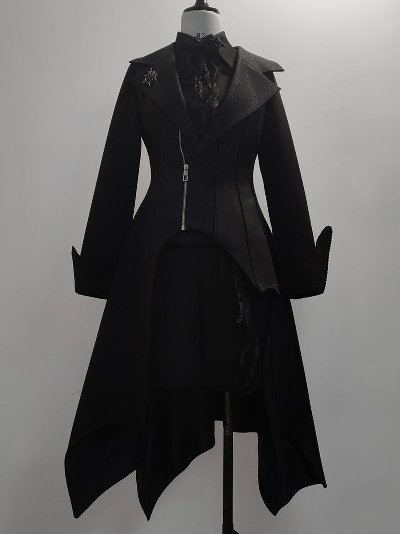 Black Knight Embroidery Asymmetric Long Vest