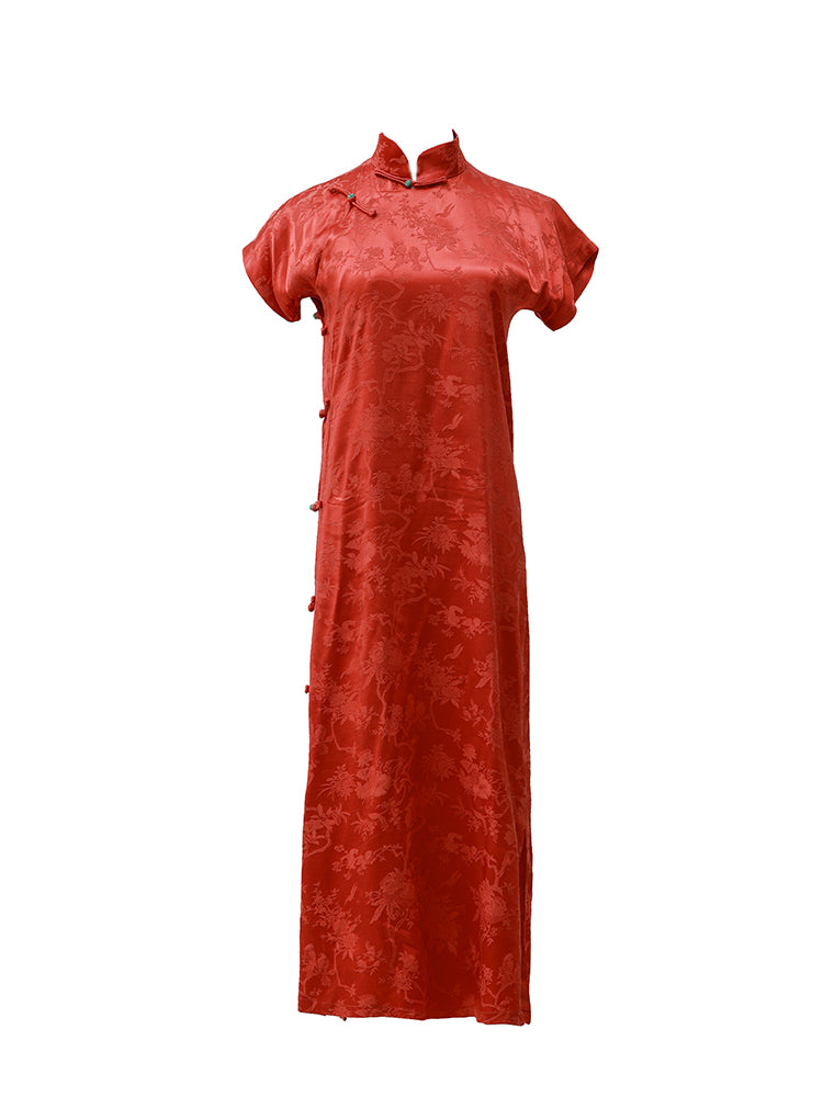 Red Vermilion Tree Pattern China Dress