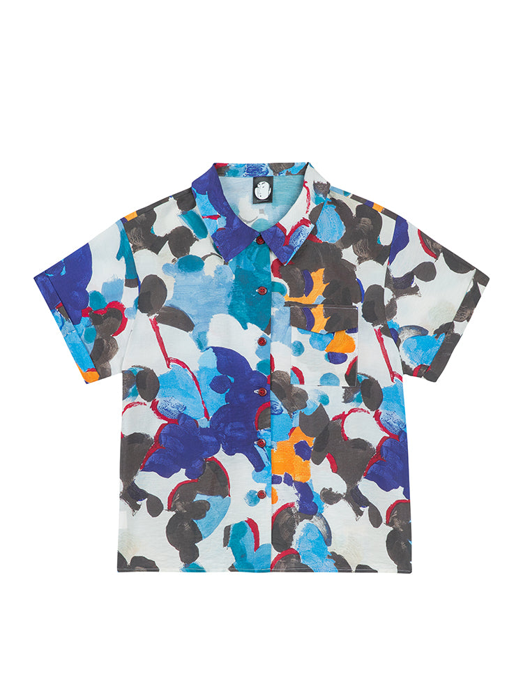 Cornflower oil painting blouse