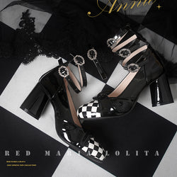 Black and white plaid gothic toe heel pumps [Planned to be shipped from early July to late August 2023]