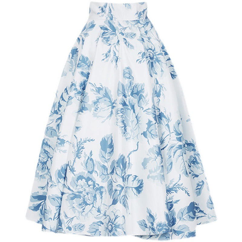 青墨の花模様ヘップバーンスカート