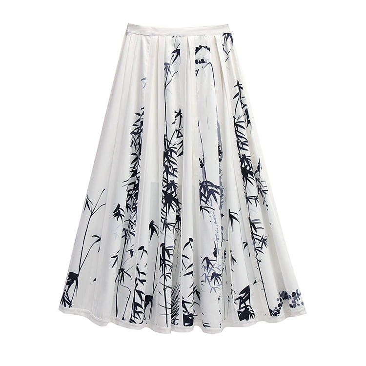 竹林の水墨画チャイナプリーツスカート