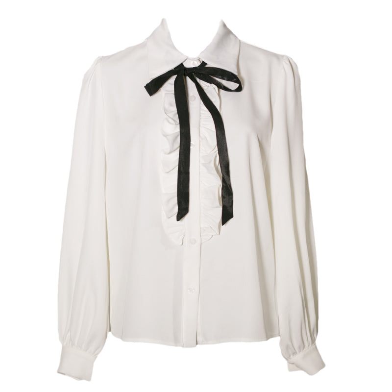 Pure white lady's frilled blouse