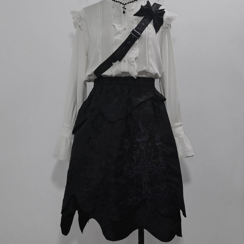 Dark Western Lantern Embroidery Jacquard Strap Skirt