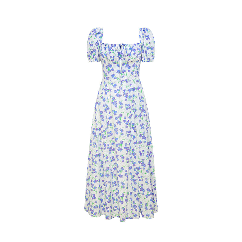 Ao wisteria flower pattern French retro dress