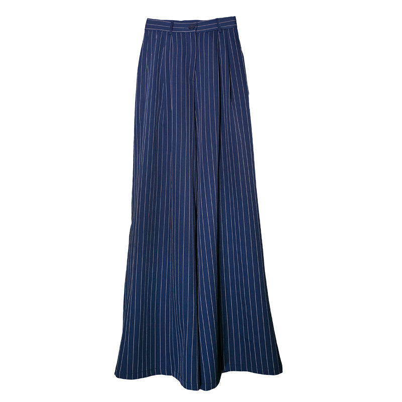 Navy blue vertical striped wide leg pants