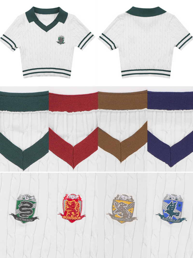 Magic school embroidery short polo knit